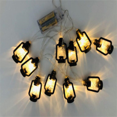 Battery powered Ramadan Lantern String Lights Red /Black Kerosene Bedroom Lights with 10 mini Retro Kerosene Lamps