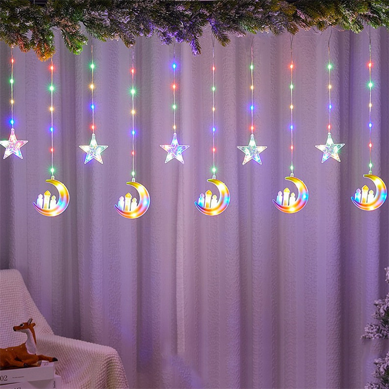 LED Castle Star Ramadan Decoration 2023 Garland Curtain String Fairy Lights Christmas Eid Mubarak Islam Muslim Eid Al Adha Decor