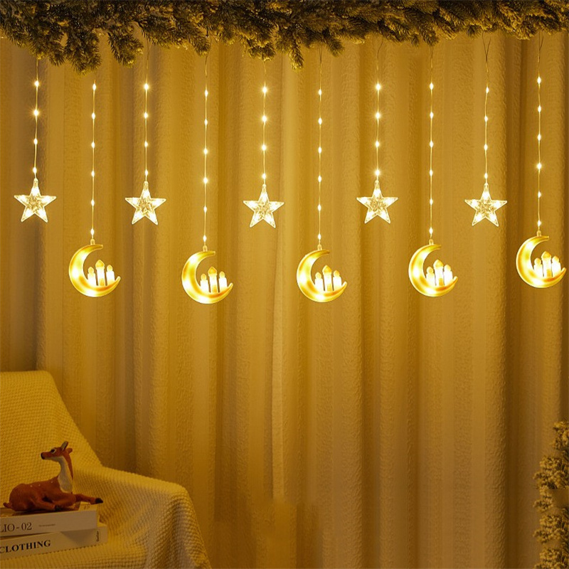 LED Castle Star Ramadan Decoration 2023 Garland Curtain String Fairy Lights Christmas Eid Mubarak Islam Muslim Eid Al Adha Decor