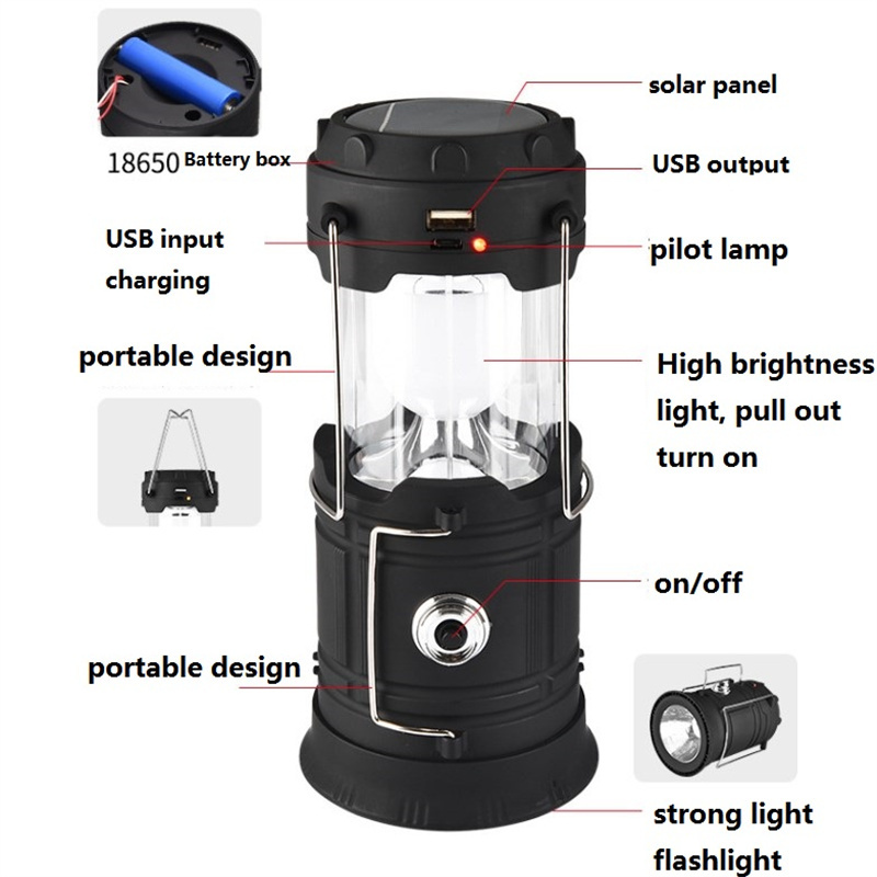 Solar+Plug in + USB 3 IN 1 Best Rechargeable Outdoor LED Camping Lantern Portable Lamp