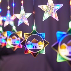 Ramadan Eid Muslim Mubarak Decoration Indoor Outdoor LED Curtain Moon Star String lights