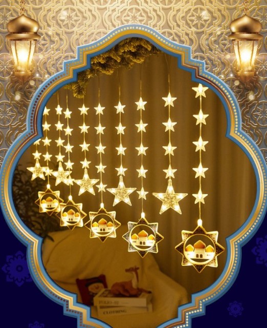 Ramadan Eid Muslim Mubarak Decoration Indoor Outdoor LED Curtain Moon Star String lights
