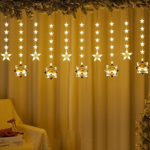 Ramadan Eid Muslim Mubarak Decoration Indoor Outdoor LED Curtain Moon Star String lights