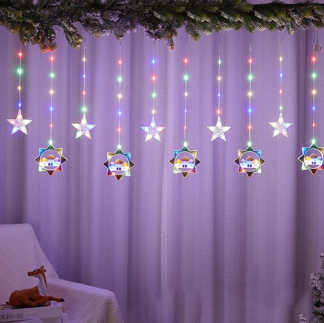 Ramadan Eid Muslim Mubarak Decoration Indoor Outdoor LED Curtain Moon Star String lights