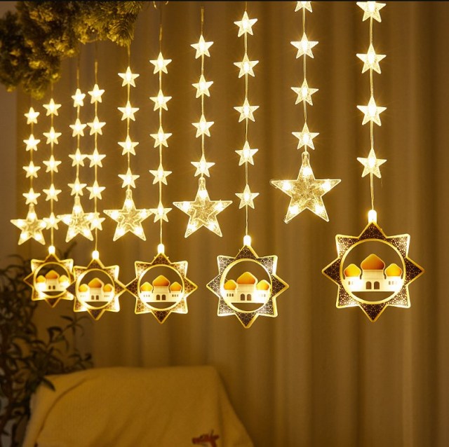 Ramadan Eid Muslim Mubarak Decoration Indoor Outdoor LED Curtain Moon Star String lights