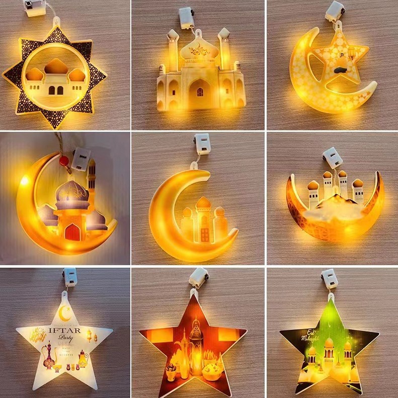 Mini Battery Powered Moon Star Ramadan Kareem LED light Ramadan hangin lights indoor