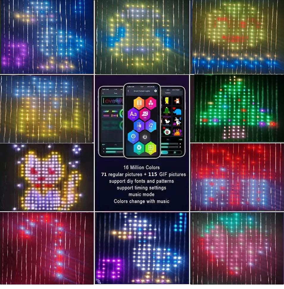 Smart APP+ Remote LED Curtain Lights, 9.8ft x 9.8ft WiFi RGB Color Changing Window Curtain DIY tuya Edit String Lights