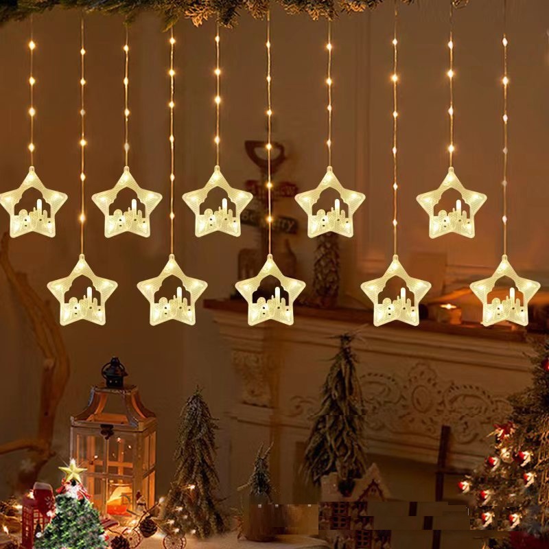 New Design 8 Modes Middle East Mubarak Eid Castle Ramadan LED Curtain Wall Window Fairy String Light With Connectable Plug