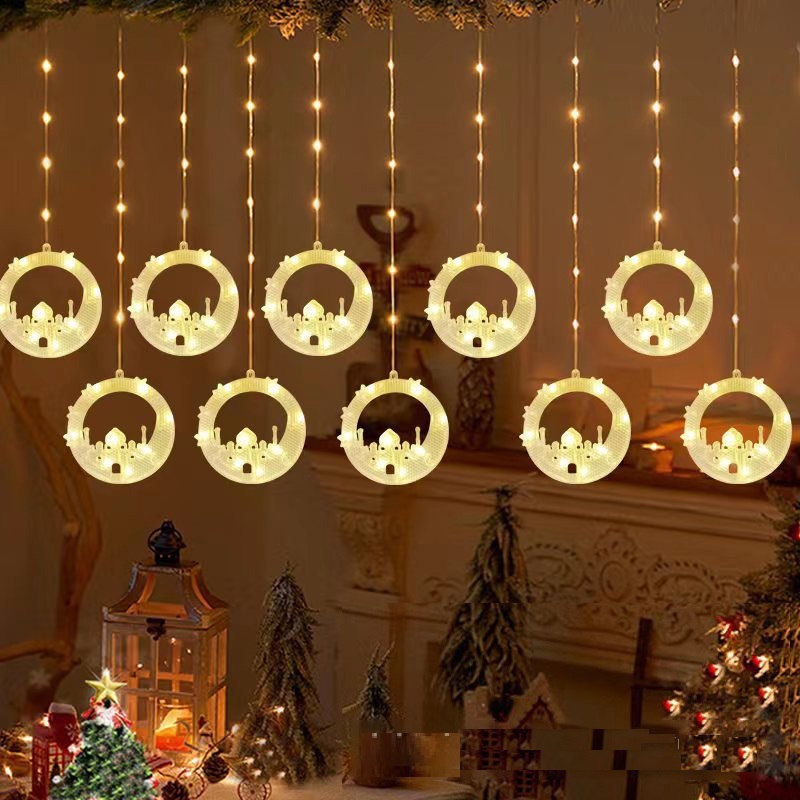 New Design 8 Modes Middle East Mubarak Eid Castle Ramadan LED Curtain Wall Window Fairy String Light With Connectable Plug