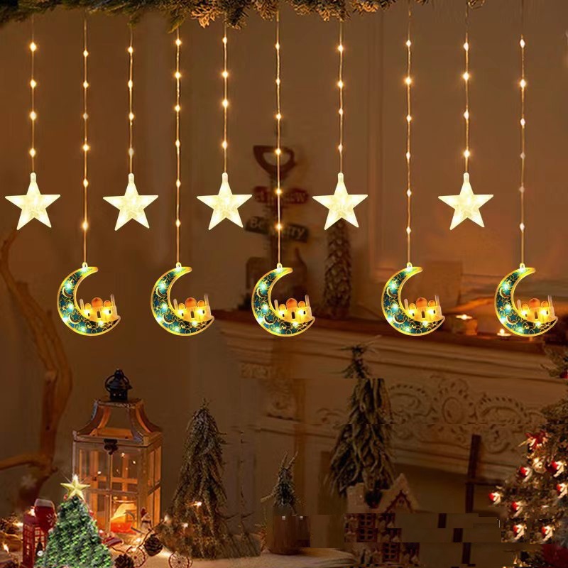 New Design 8 Modes Middle East Mubarak Eid Castle Ramadan LED Curtain Wall Window Fairy String Light With Connectable Plug