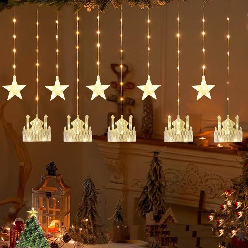 New Design 8 Modes Middle East Mubarak Eid Castle Ramadan LED Curtain Wall Window Fairy String Light With Connectable Plug