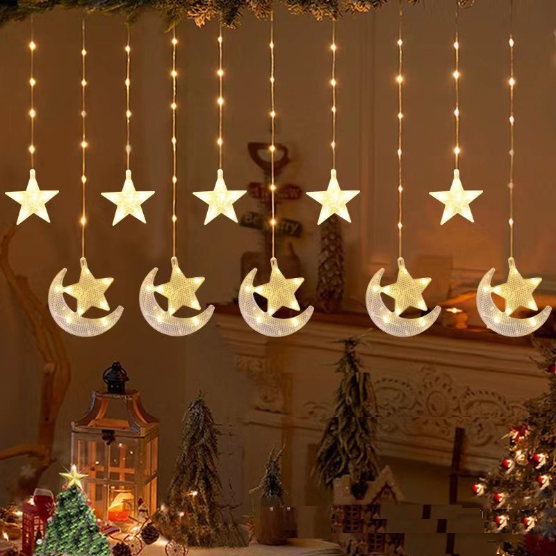 New Design 8 Modes Middle East Mubarak Eid Castle Ramadan LED Curtain Wall Window Fairy String Light With Connectable Plug