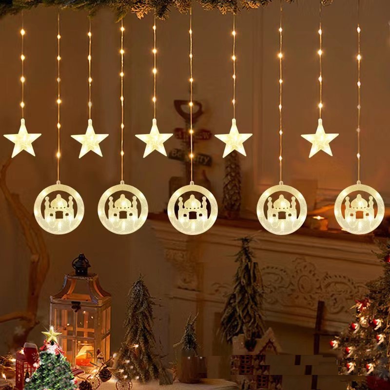 New Design 8 Modes Middle East Mubarak Eid Castle Ramadan LED Curtain Wall Window Fairy String Light With Connectable Plug