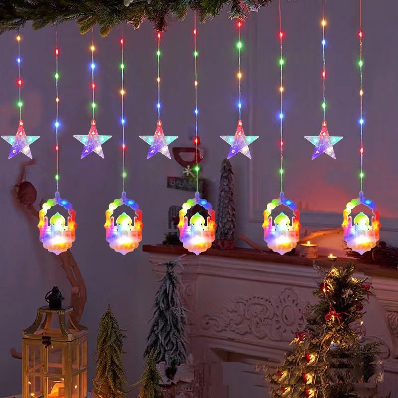 New Design 8 Modes Middle East Mubarak Eid Castle Ramadan LED Curtain Wall Window Fairy String Light With Connectable Plug