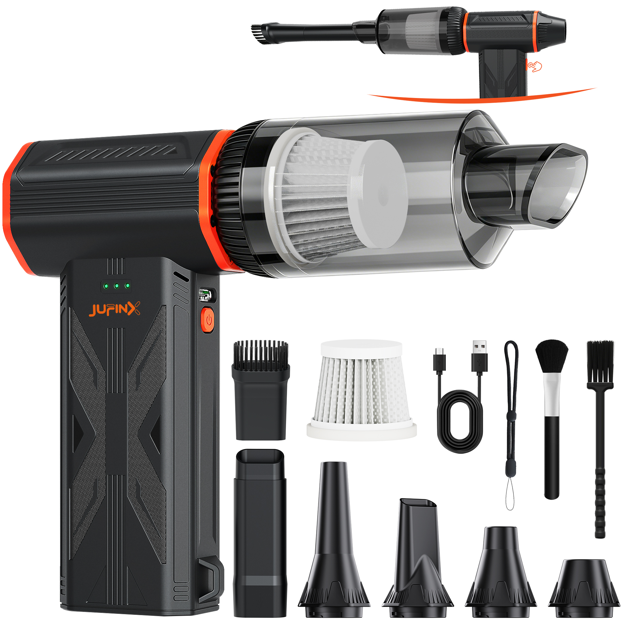 JUFINX F32MAX Compressed Air Duster-150,000RPM Super Power Electric Air Duster and Vacuum Cleaner & Bag Vacuum Sealer 3-in-1，for PC Keyboard Cleaning, vacuum storage bag，Car interior cleaning