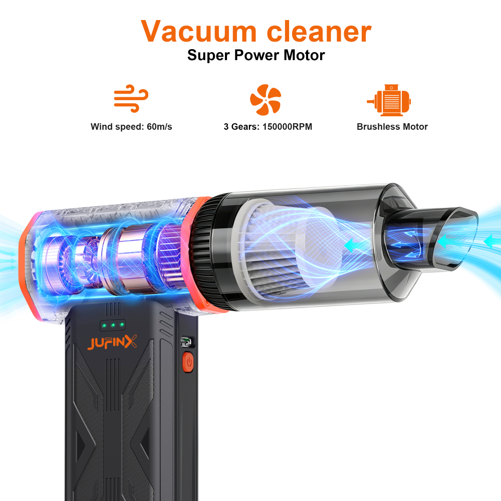 JUFINX F32MAX Compressed Air Duster-150,000RPM Super Power Electric Air Duster and Vacuum Cleaner & Bag Vacuum Sealer 3-in-1，for PC Keyboard Cleaning, vacuum storage bag，Car interior cleaning