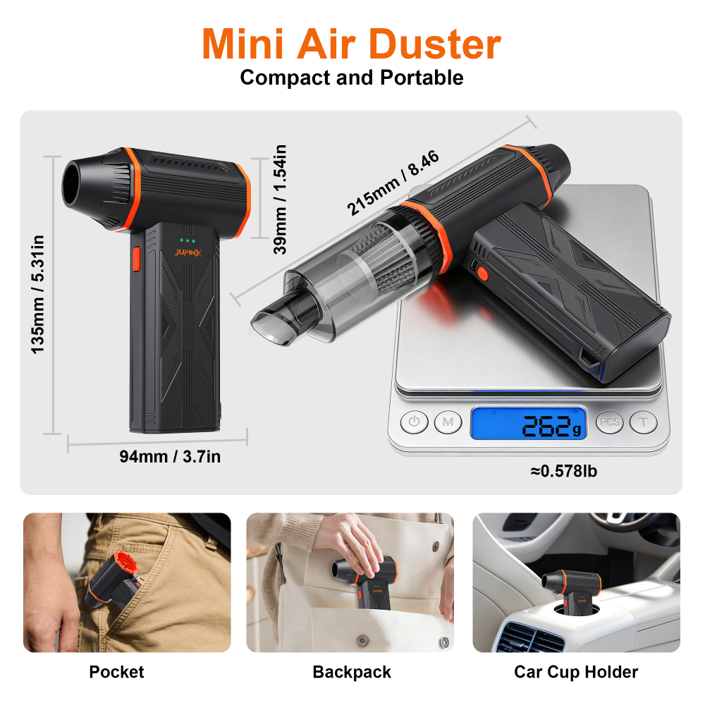JUFINX F32MAX Compressed Air Duster-150,000RPM Super Power Electric Air Duster and Vacuum Cleaner & Bag Vacuum Sealer 3-in-1，for PC Keyboard Cleaning, vacuum storage bag，Car interior cleaning