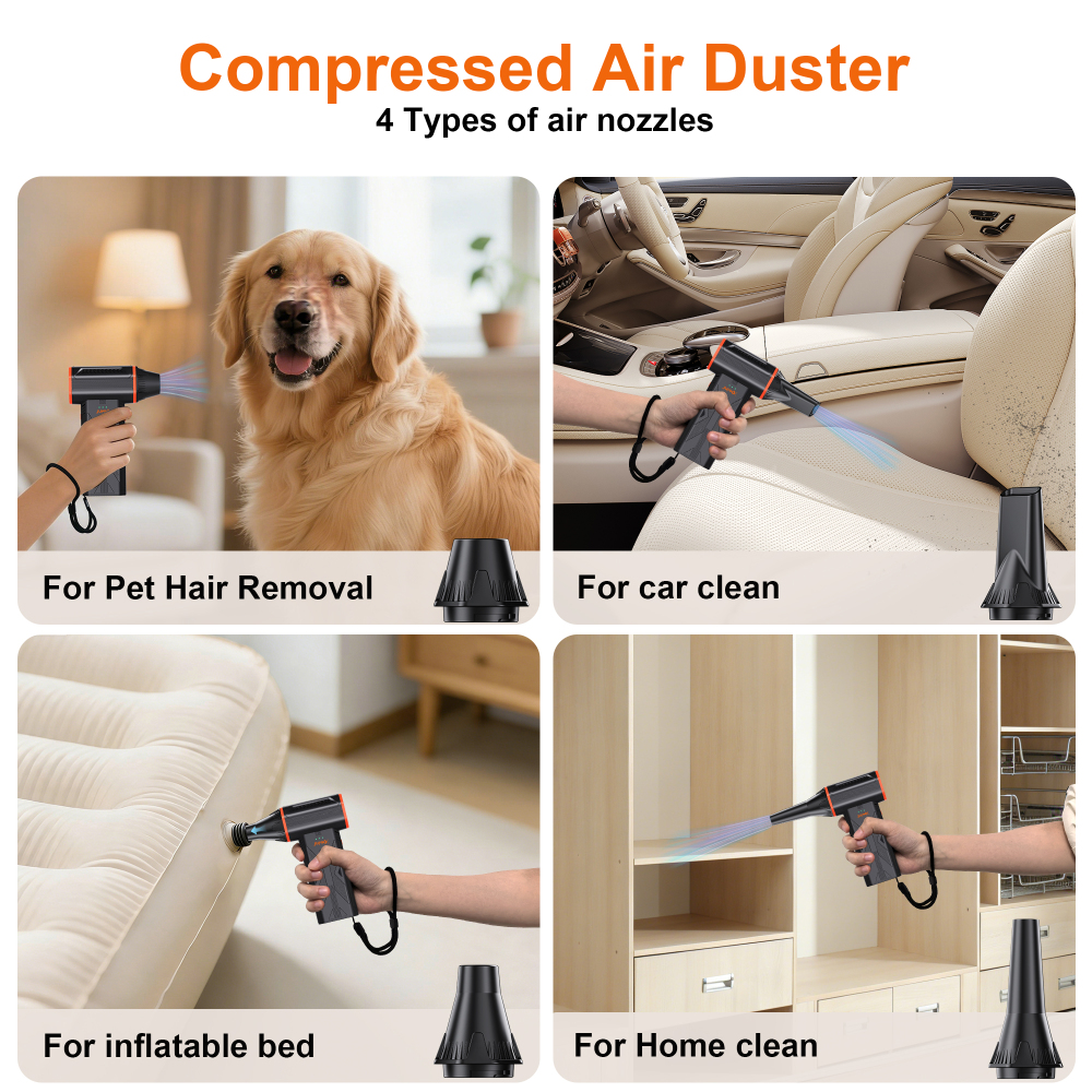 JUFINX F32MAX Compressed Air Duster-150,000RPM Super Power Electric Air Duster and Vacuum Cleaner & Bag Vacuum Sealer 3-in-1，for PC Keyboard Cleaning, vacuum storage bag，Car interior cleaning