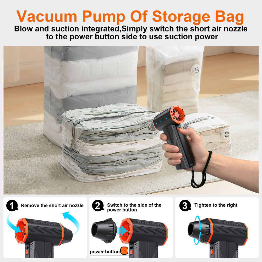 JUFINX F32MAX Compressed Air Duster-150,000RPM Super Power Electric Air Duster and Vacuum Cleaner & Bag Vacuum Sealer 3-in-1，for PC Keyboard Cleaning, vacuum storage bag，Car interior cleaning