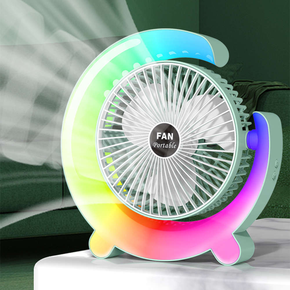 USB Charging Mini Electric Desktop Fan Portable desk fan 3 speeds  with colorful light