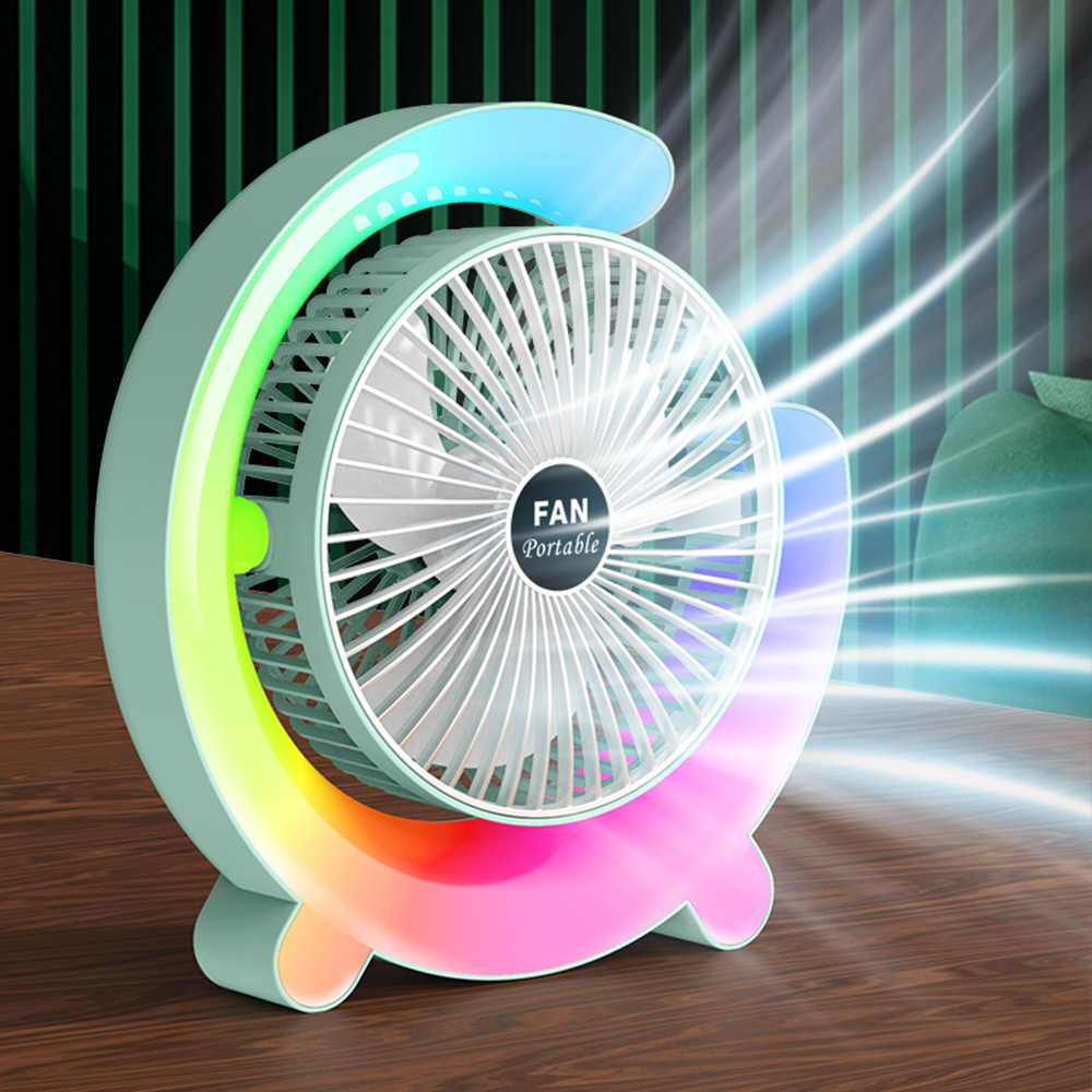 USB Charging Mini Electric Desktop Fan Portable desk fan 3 speeds  with colorful light