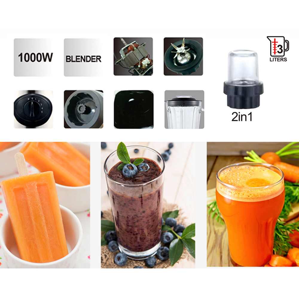 1.5L 2 in 1 High Speed Kitchen Appliance Commercial 1.5L Juicer Blender Electric Silver Multifunctional Stainless Steel