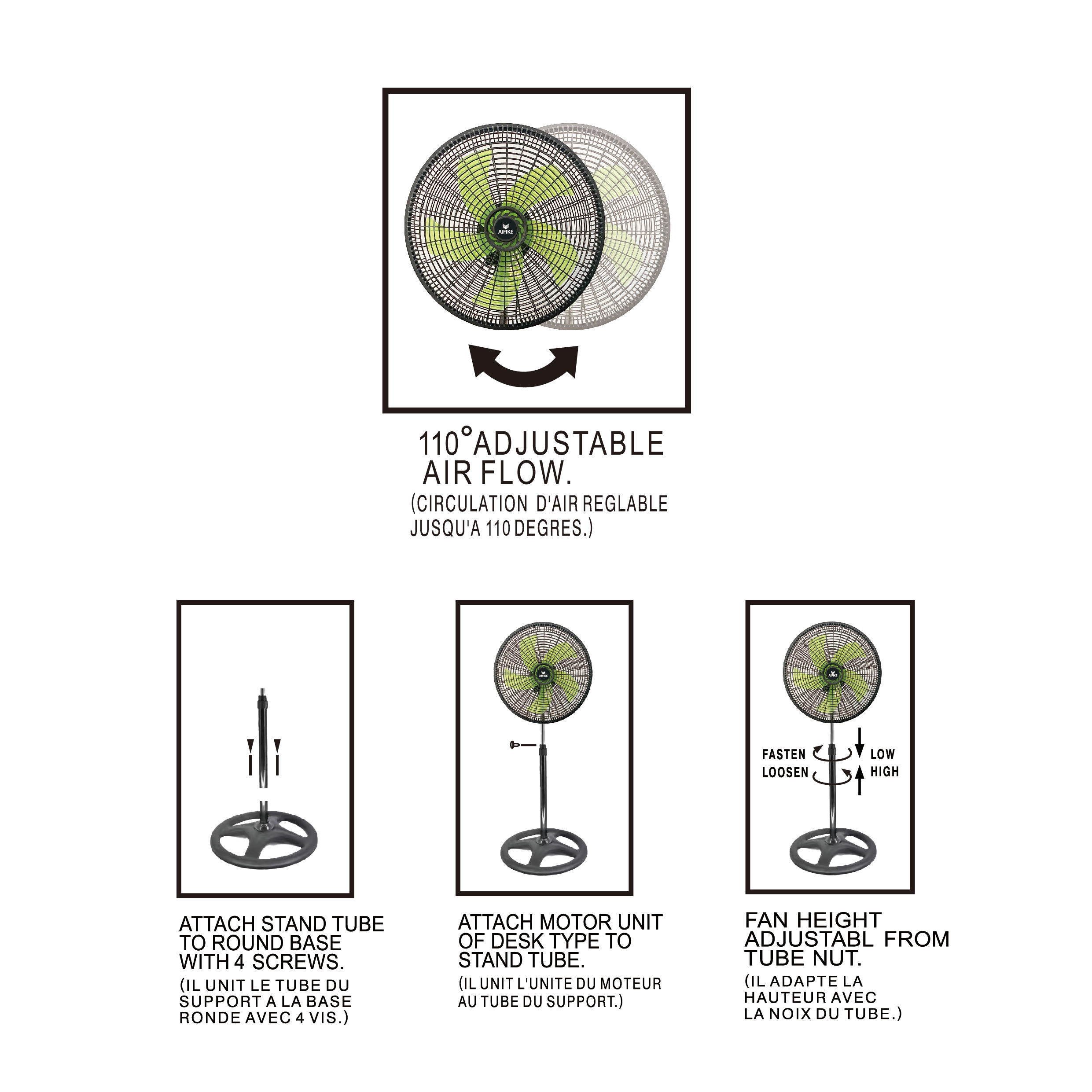 18-Inch Tower Floor Fan with Adjustable Height and Oscillation Function