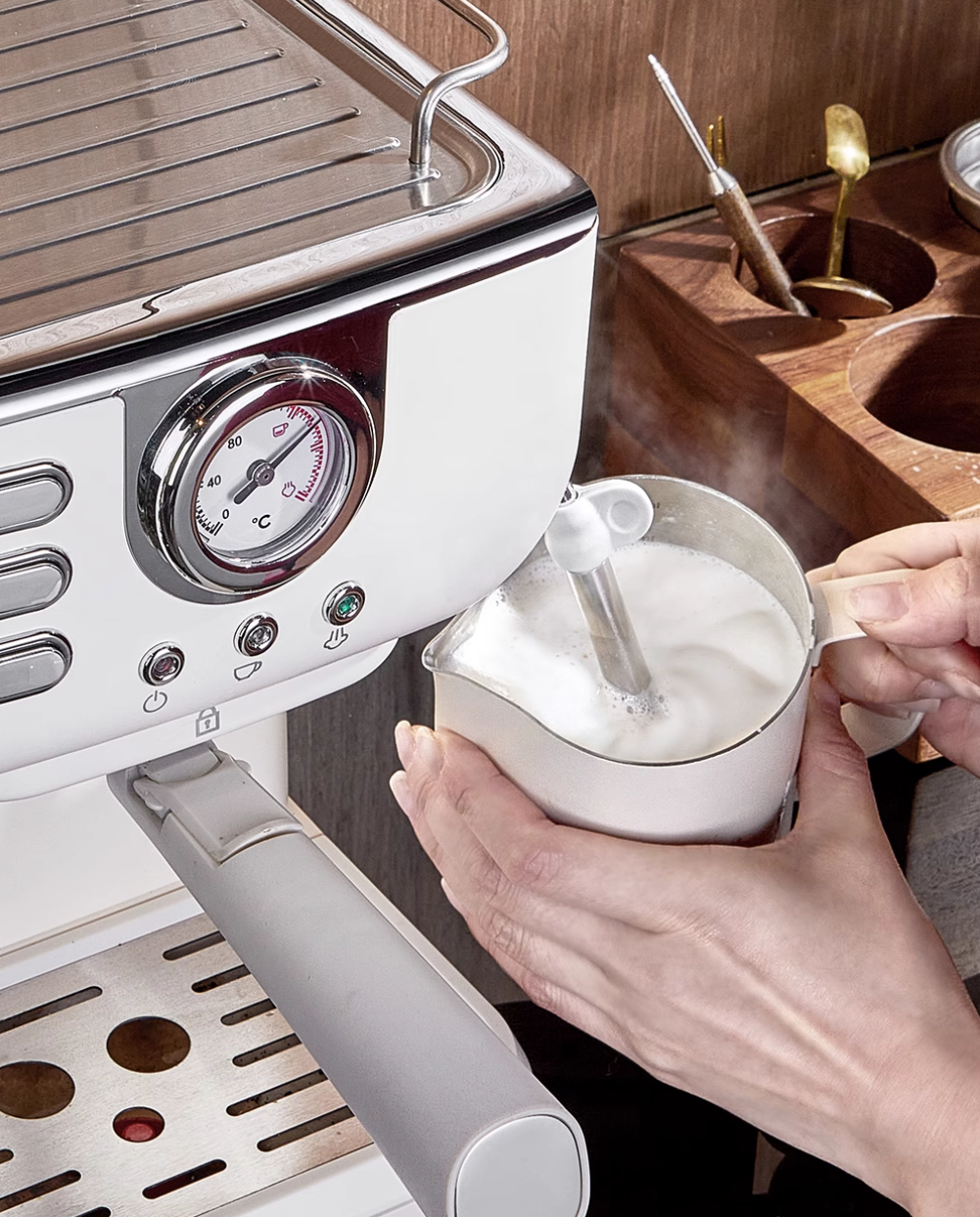 White Espresso Machine with Pressure Gauge