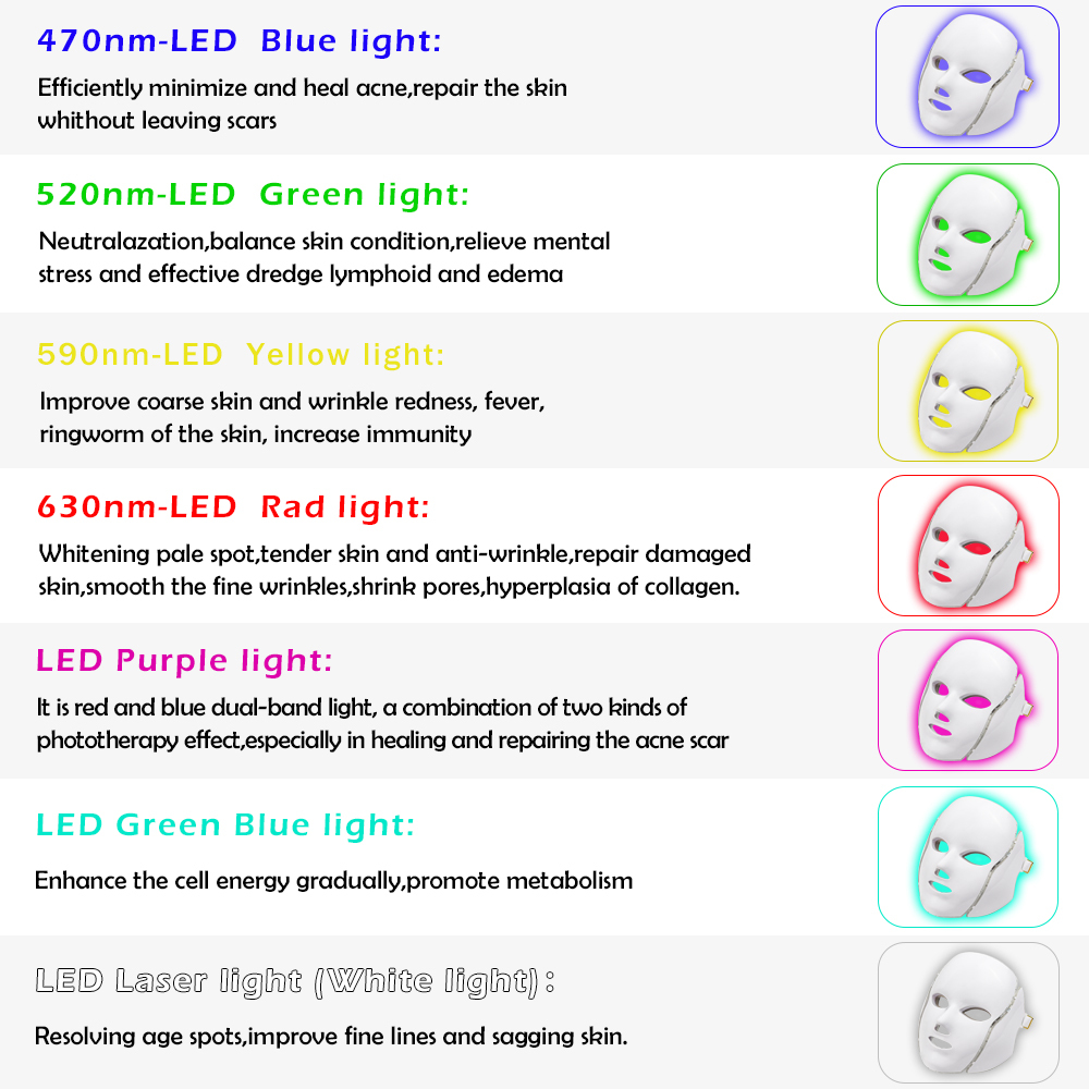 7 Colors LED Facial Beauty Mask Therapy Machine Face Skin Tightening Rejuvenating Facial Lifting Beauty Device