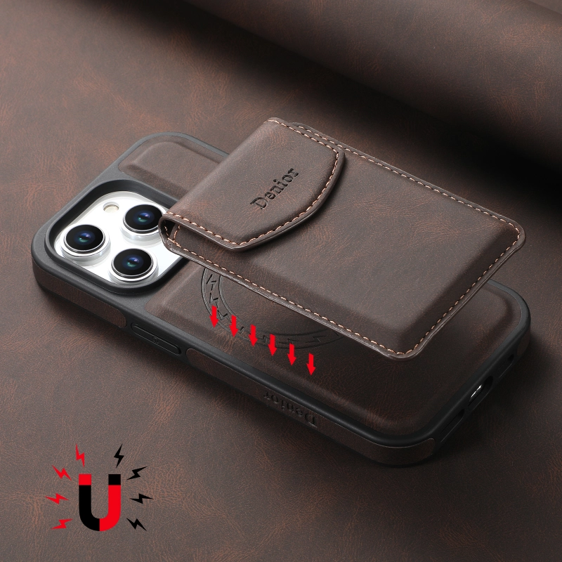 2IN1 PU leather skin sensory magnetic card combination suitable for  iPhone 12-16 series, with magnetic card pocket, can insert 3 to 5 cards