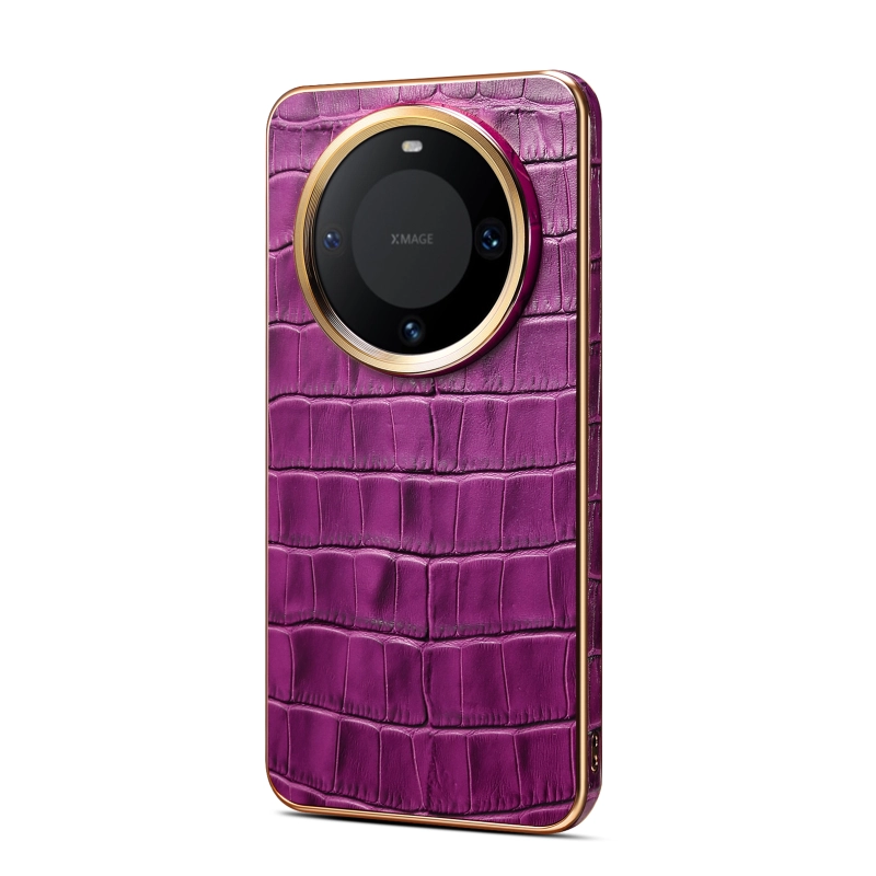 Leather Cowhide Crocodile Patterned Electroplated Frame Suitable For HUAWEI Mate Series