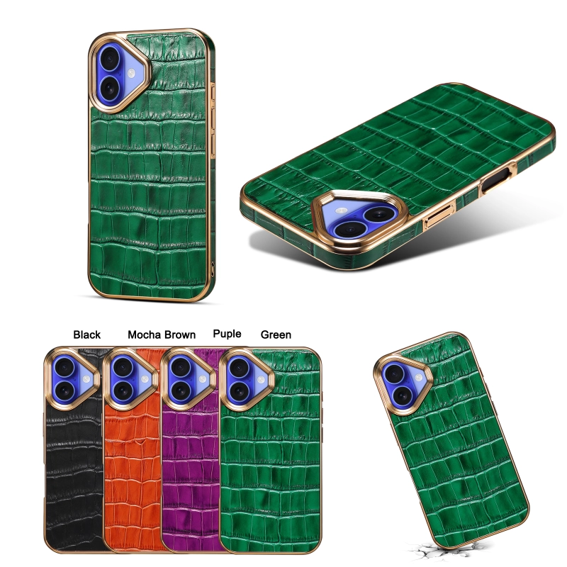 Leather Cowhide Crocodile Patterned Electroplated Frame Suitable For Google Series