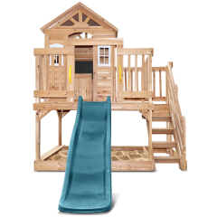 Wooden Cubby House with 1.8m Green Slide