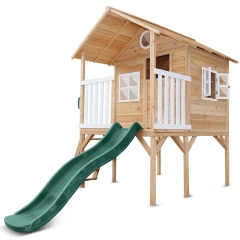Wooden Cubby House with Green Slide