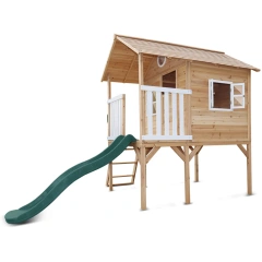 Wooden Cubby House with Green Slide