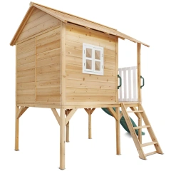 Wooden Cubby House with Green Slide