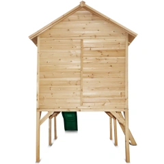 Wooden Cubby House with Green Slide