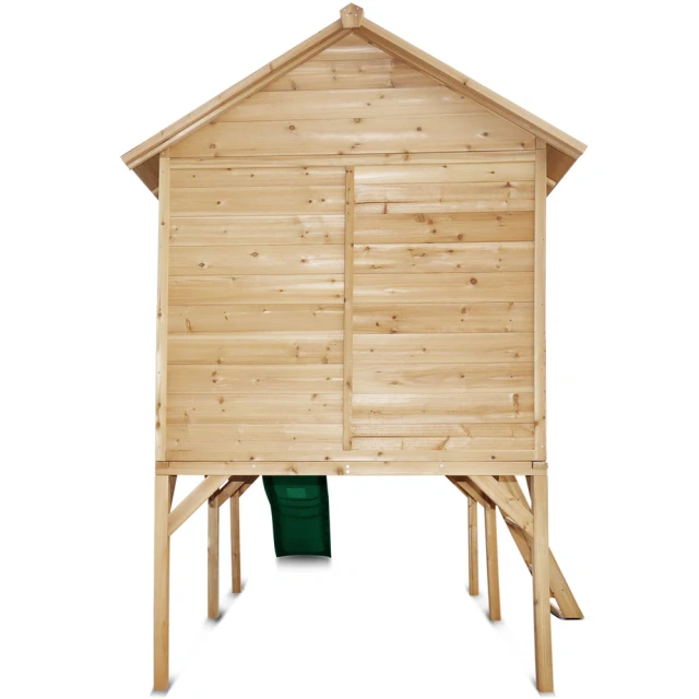 Wooden Cubby House with Green Slide