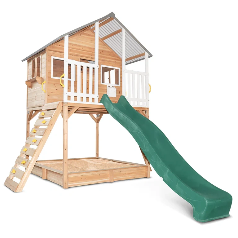 Cubby House & 3.0m Green Slide