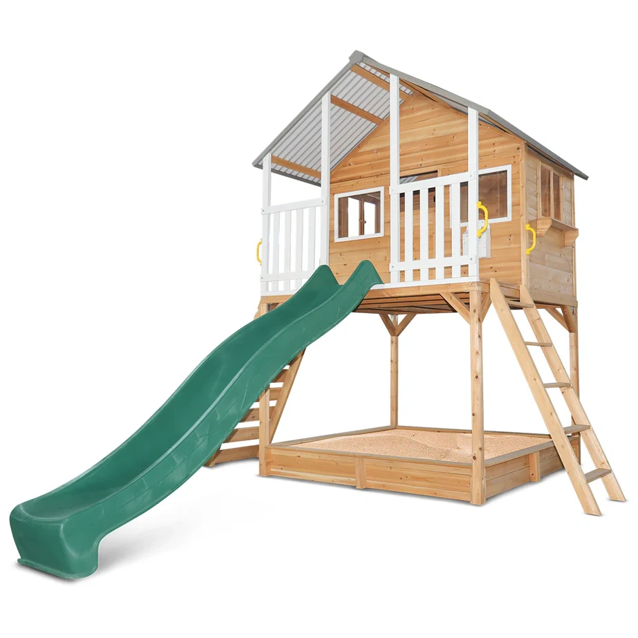 Cubby House & 3.0m Green Slide