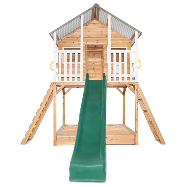 Cubby House & 3.0m Green Slide