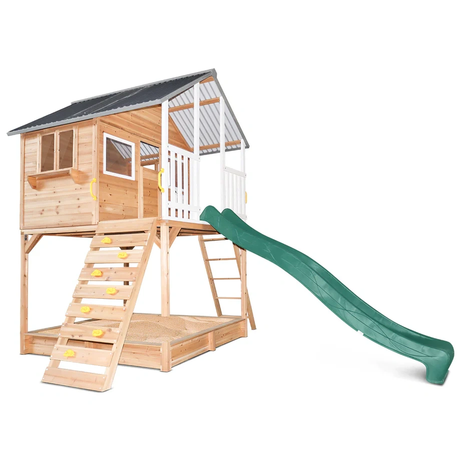 Cubby House & 3.0m Green Slide