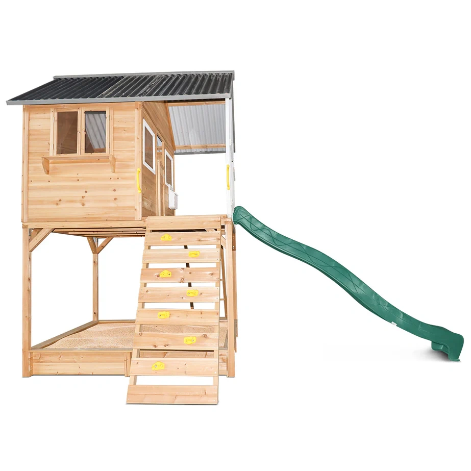 Cubby House & 3.0m Green Slide