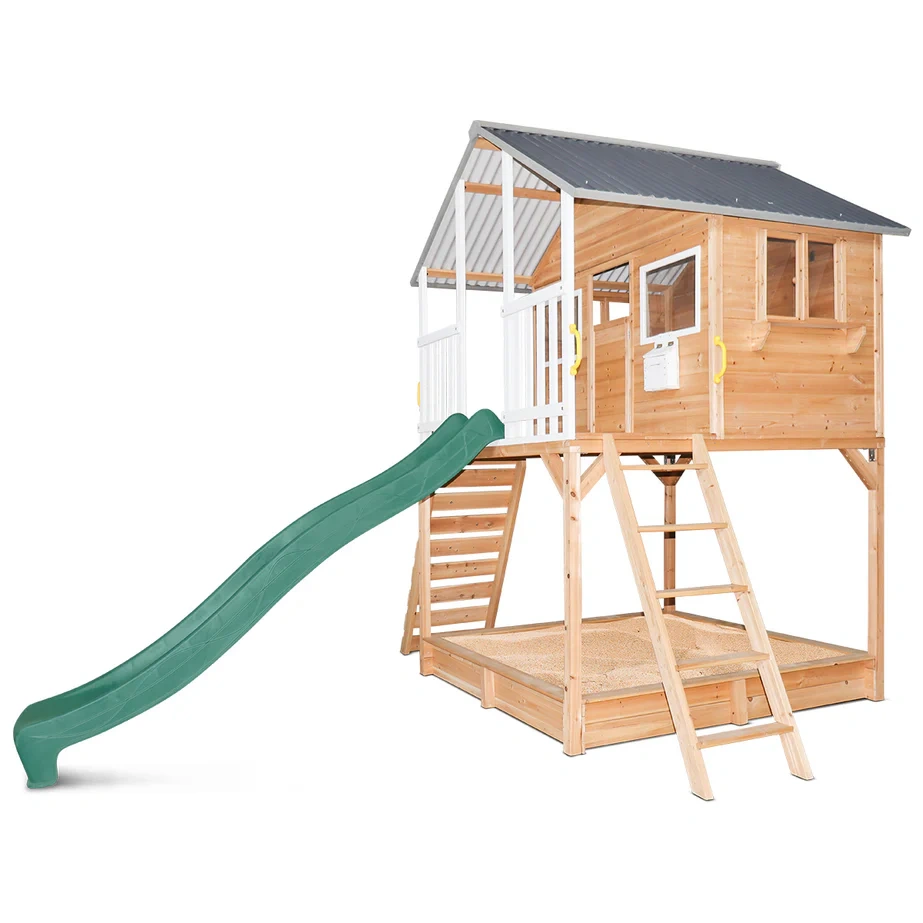 Cubby House & 3.0m Green Slide
