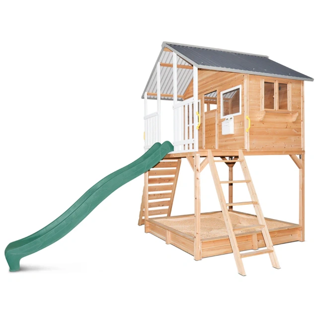 Cubby House & 3.0m Green Slide