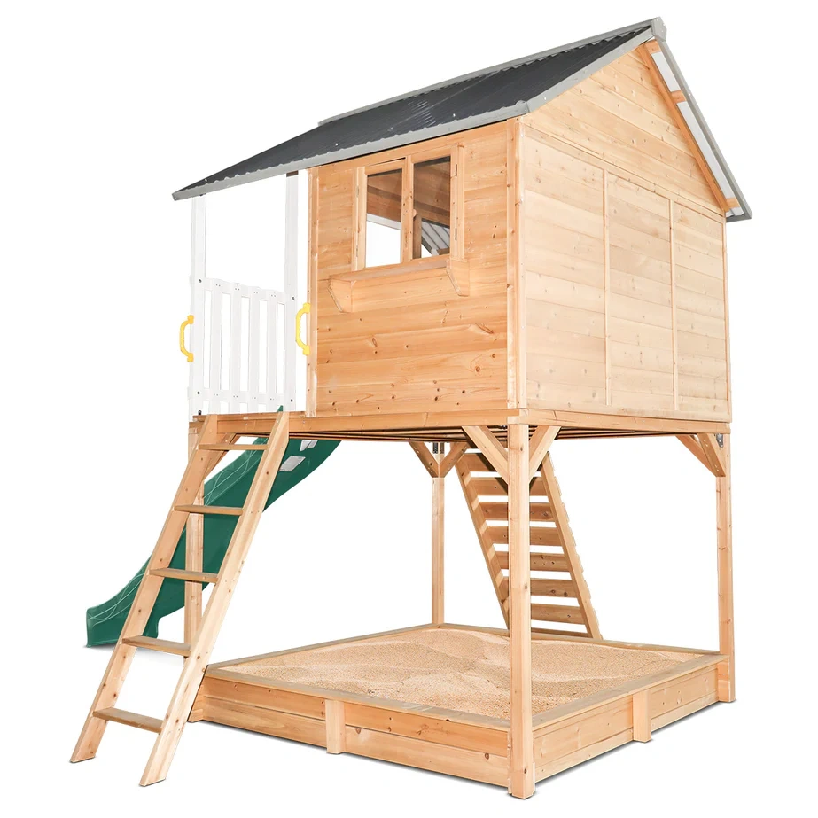 Cubby House & 3.0m Green Slide