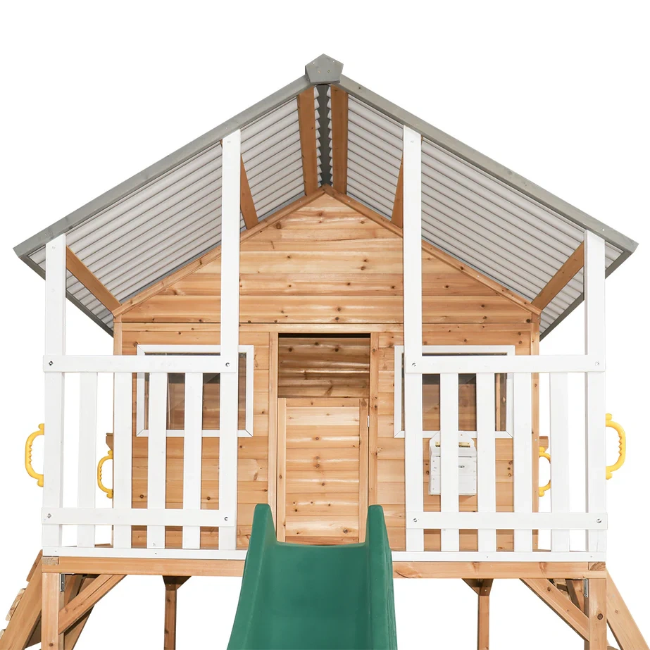Cubby House & 3.0m Green Slide