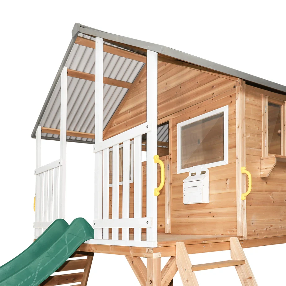Cubby House & 3.0m Green Slide