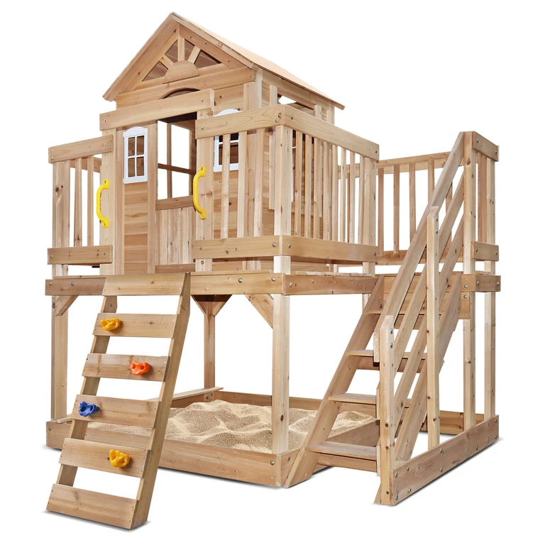 Wooden Cubby House with Rock Climbing Wall
