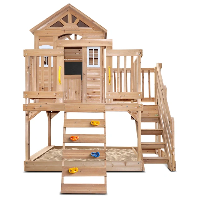 Wooden Cubby House with Rock Climbing Wall